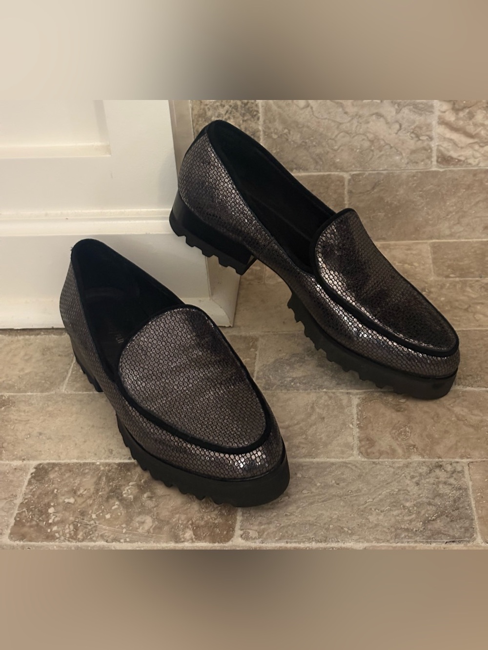 Donald J. Pliner Metallic Gunmetal Loafers